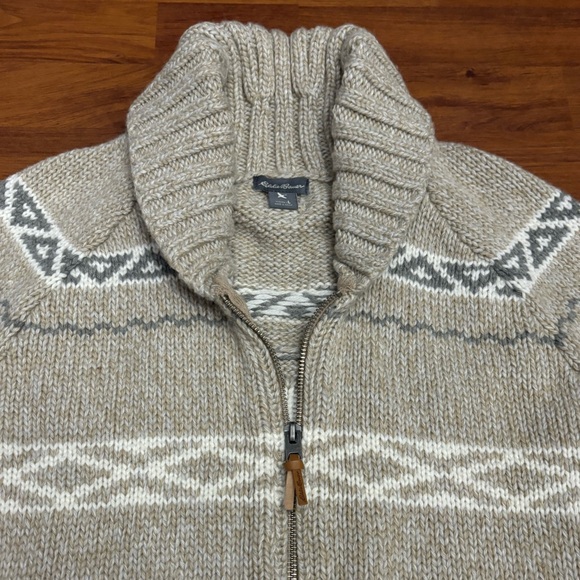 Eddie Bauer Wool Sweater Full Zip Cardigan Nordic Fair Isle Jacket Size Large - Picture 3 of 16
